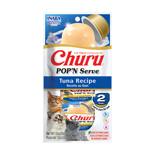 INABA Churu Pop'N Serve Jelly Cat Treat with Vitamin E & Taurine, 1.2 Ounce Cup, 2 Cups, Tuna Recipe