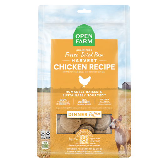 Open Farm Harvest Chicken Freeze Dried Raw Patties For Dogs 10.5oz Bag