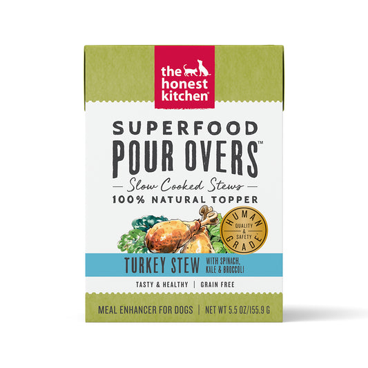 The Honest Kitchen Superfood Pour Overs Turkey Stew with Spinach, Kale, & Broccoli Dog Food Topper 5.5oz