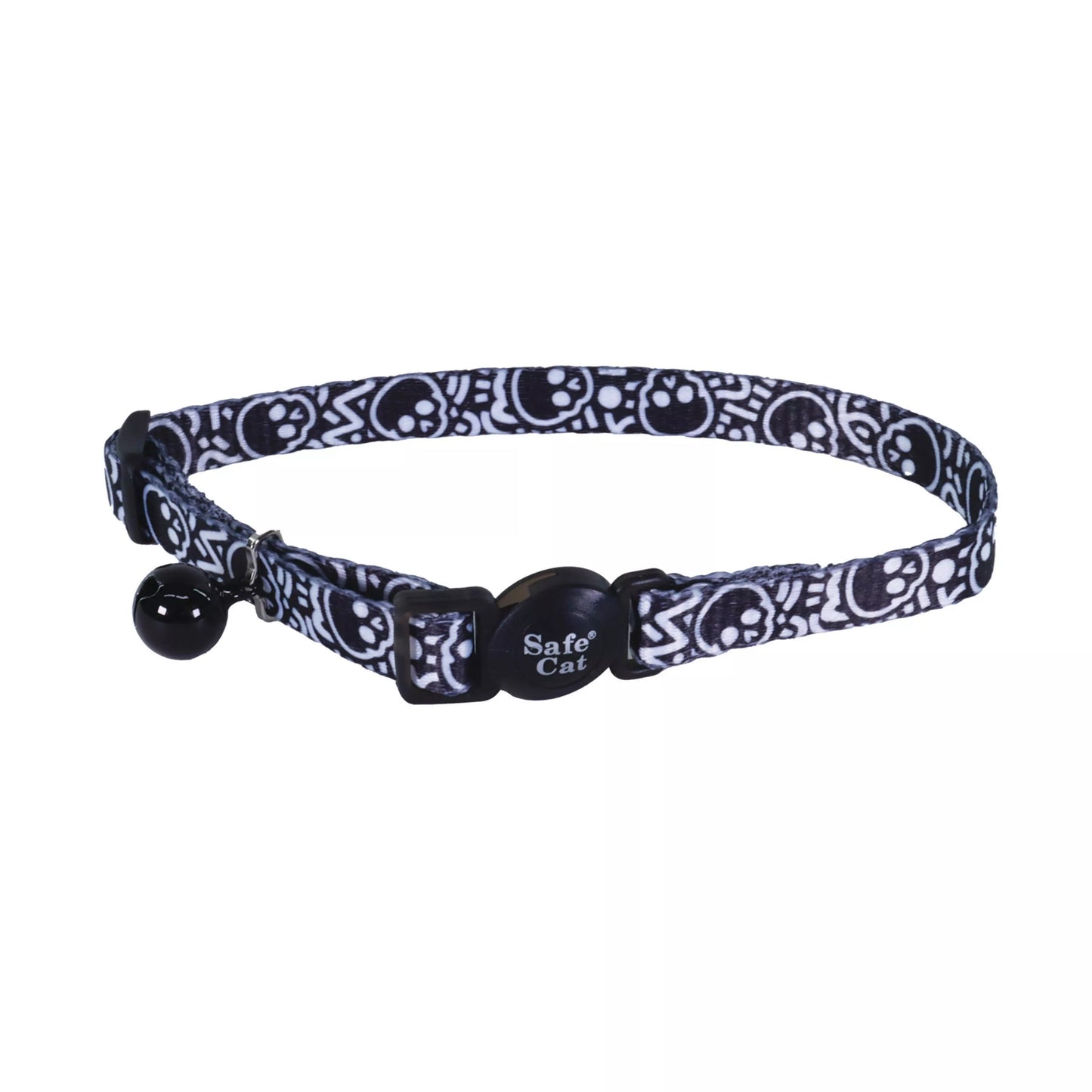 Coastal Safe Cat 3/8in Wide 8-12in Fashion Breakaway Collar Black Skulls