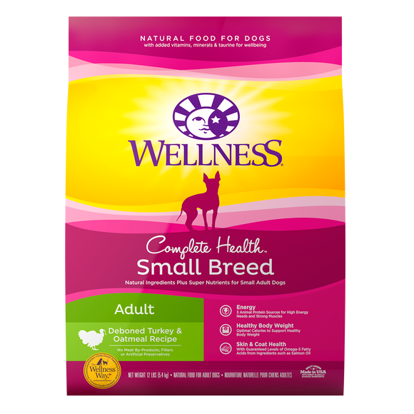 Wellness Complete Health Natural Dry Small Breed Dog Food Turkey & Oatmeal 12lb Bag