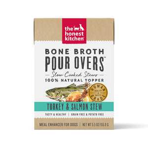 The Honest Kitchen Bone Broth Pour Overs Turkey & Salmon Stew Dog Food Topper 5.5oz