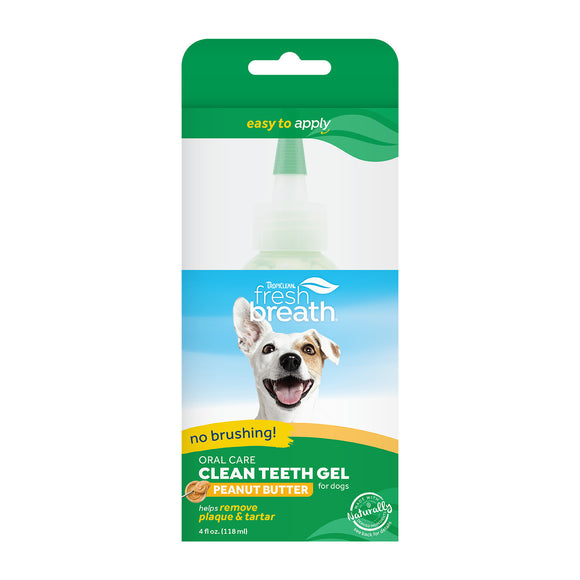 TropiClean Fresh Breath No Brushing Peanut Butter Flavor Clean Teeth Dental & Oral Care Gel for Dogs, 4oz