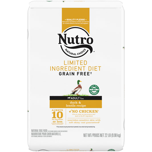 Nutro Limited Ingredient Diet Adult Dry Dog Food, Duck & Lentils Recipe Dog Kibble, 22lb Bag