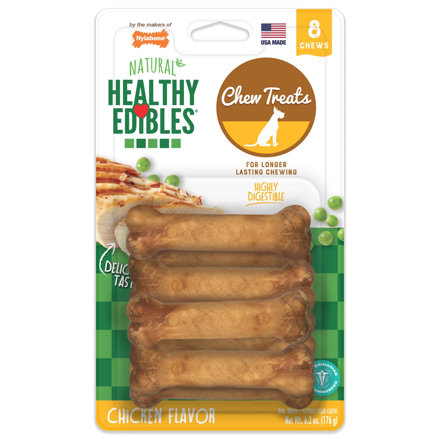 Nylabone Healthy Edibles All-Natural Long Lasting Chicken Dog Chew Treats X-Small/Petite 8ct