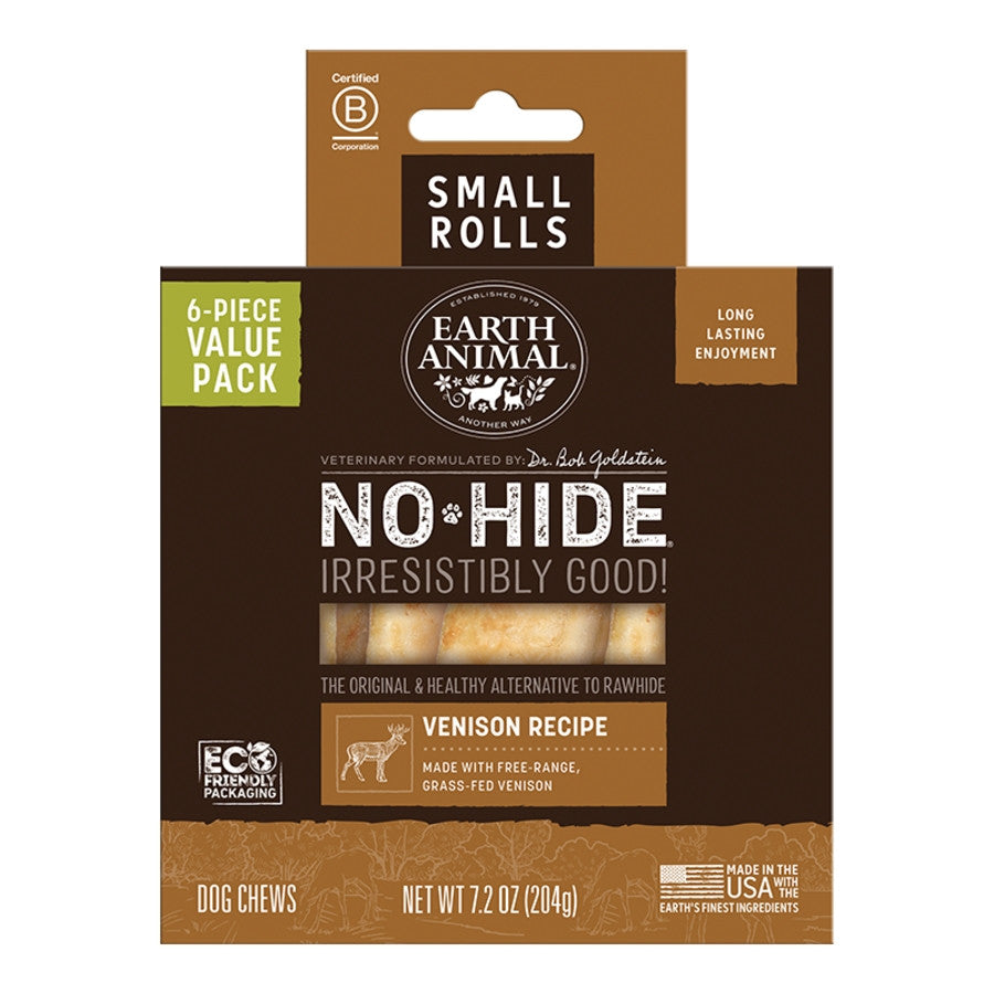 Earth Animal No-Hide Venison Rolls Dog Treats, Small, 6 Pk