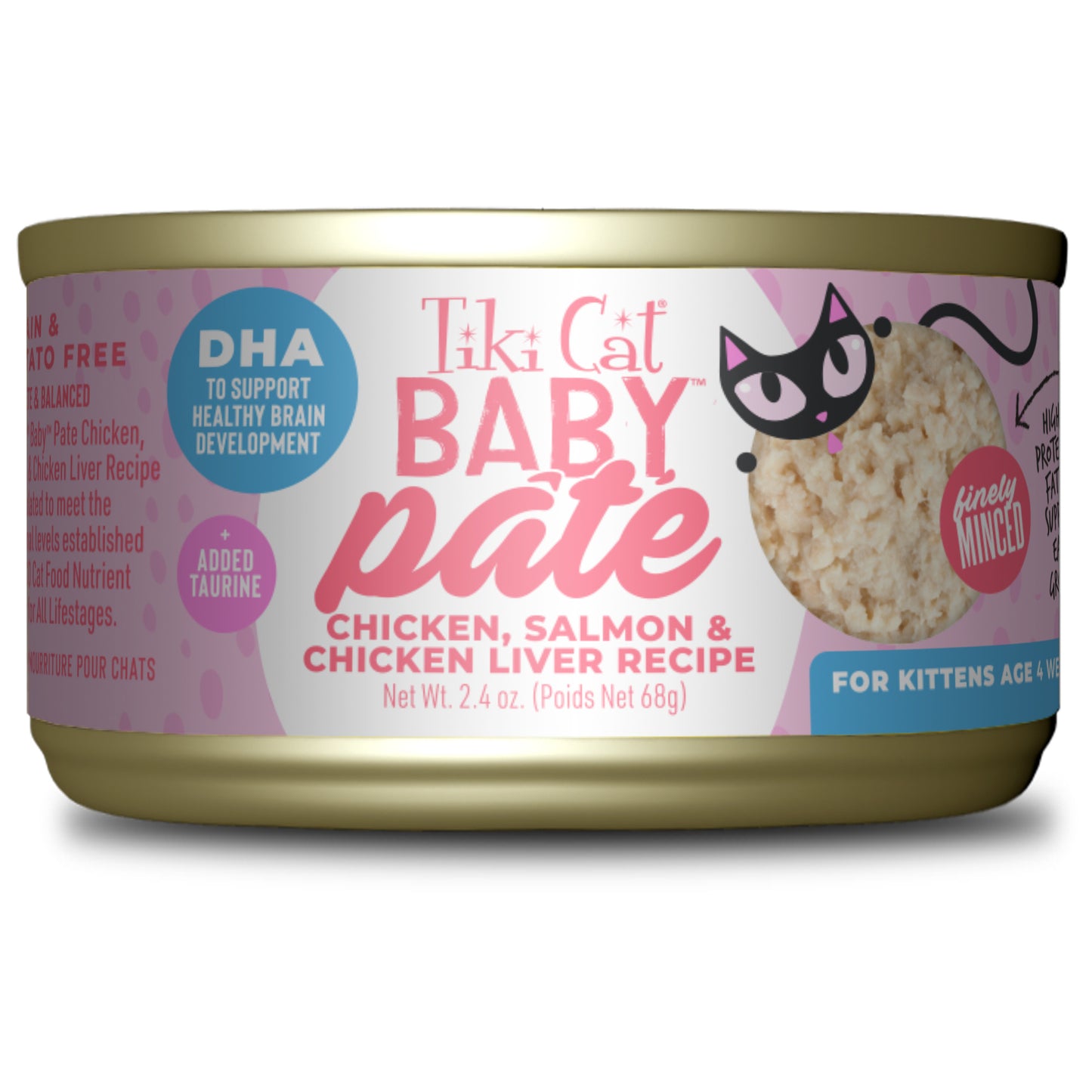 Tiki Cat Baby Pate Wet Cats Food For Kittens, Chicken, Salmon & Chicken Liver, 2.4 oz. Can