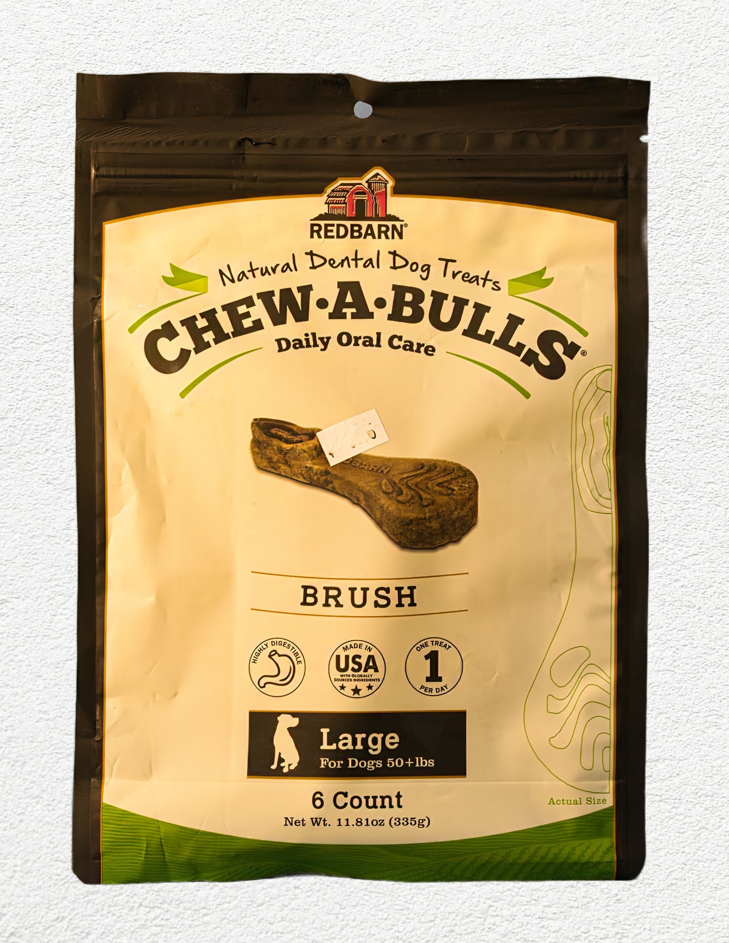 Redbarn Chew-A-Bulls Brush Dental Treats for Dogs - Large 6ct