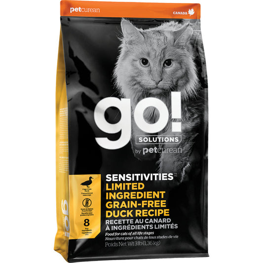 Petcurean Go! Sensitivities Limited Ingredient Diet Grain Free Dry Cat Food, Duck, 3lb Bag