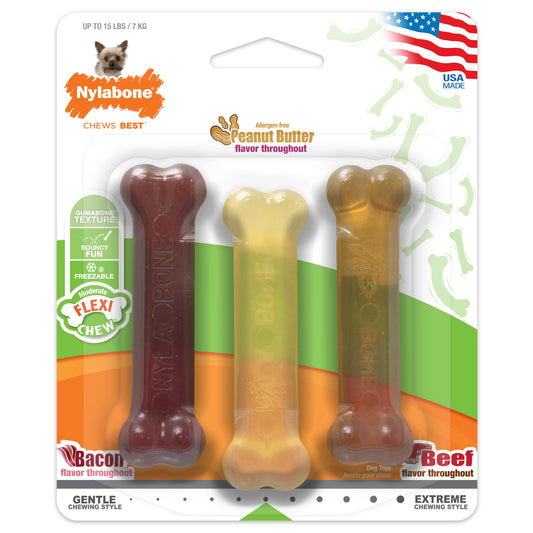 Nylabone FlexiChew Moderate Dog Toys Triple Pack Variety X-Small/Petite