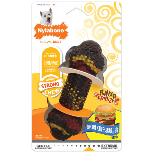 Nylabone Flavor Frenzy Strong Chew Dog Toy Bacon & Cheeseburger Small/Regular