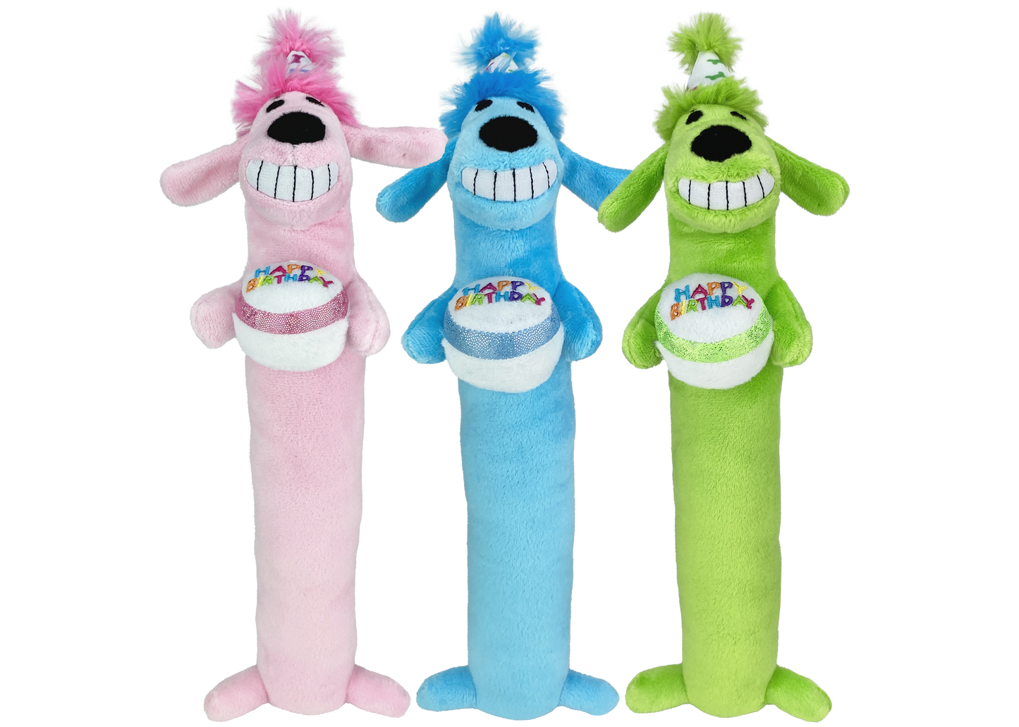 Multipet Plush Dog Toy Loofa Dog Birthday 12in Assorted