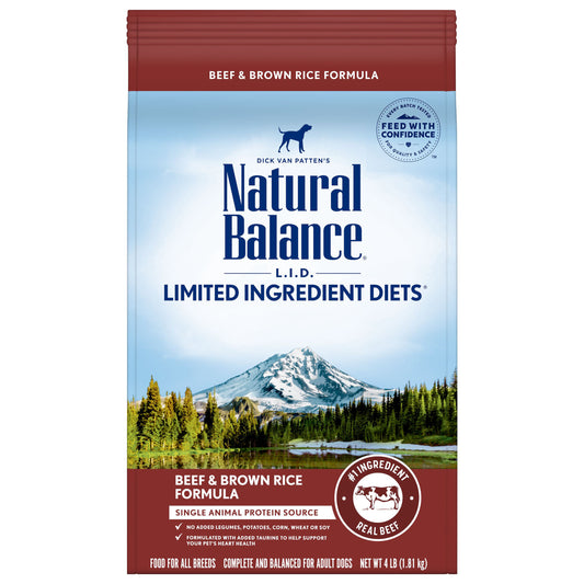 Natural Balance L.I.D. Limited Ingredient Diets Beef & Brown Rice Formula, Dry Dog Food, 4 lb Bag