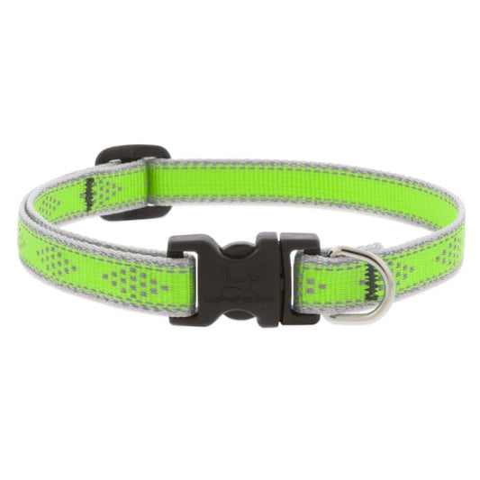 Lupine Pet Dog 2/4 In Wide 9-14 In Adjustable Collar Reflective Highlights Green Diamonds