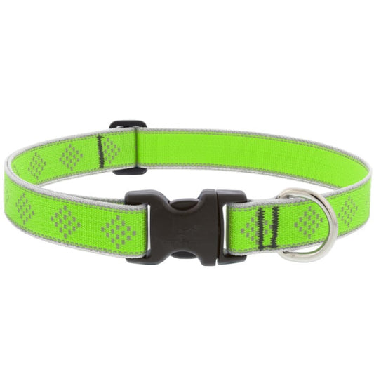 Lupine Pet Dog 1 In Wide 12-20 In Adjustable Collar Reflective Highlights Green Diamonds