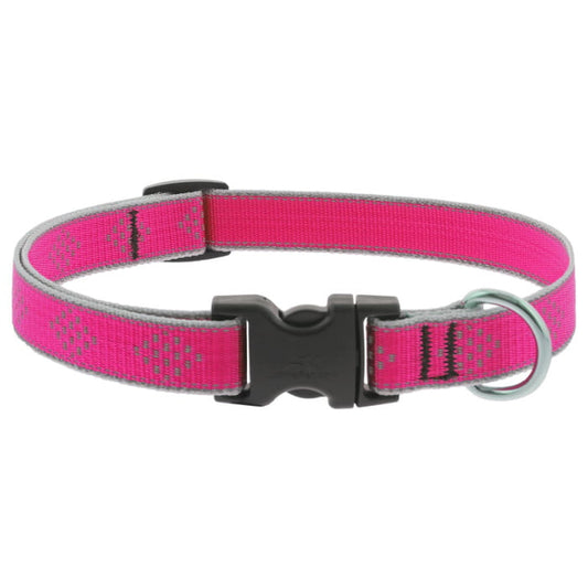 Lupine Pet Dog 3/4 In Wide 13-22 In Adjustible Collar Reflective Highlights Pink Diamonds
