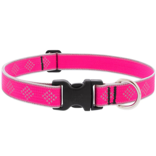 Lupine Pet Dog 1 In Wide 12-20 In Adjustable Collar Reflective Highlights Pink Diamonds
