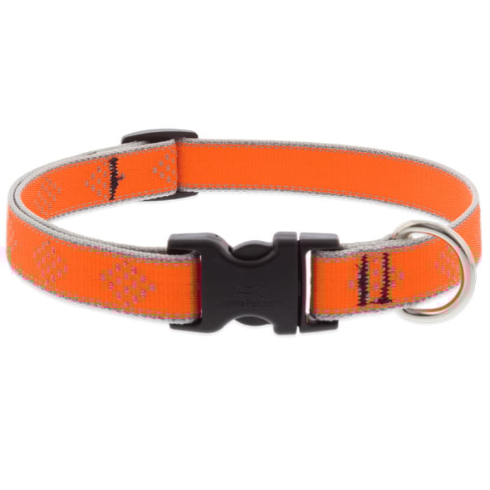 Lupine Pet Dog 3/4 In Wide 13-22 In Adjustible Collar Reflective Highlights Blaze Orange Diamonds