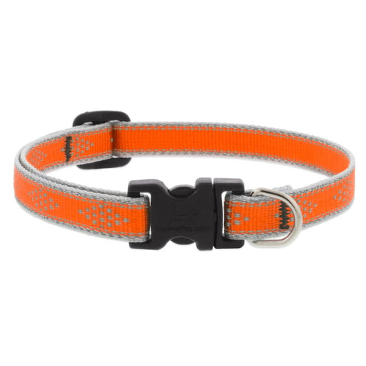 Lupine Pet Dog 1/2 In Wide 8-12 In Adjustable Collar Reflective Highlights Blaze Orange Daimonds