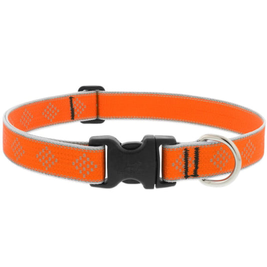 Lupine Pet Dog 1 In Wide 12-20 In Adjustable Collar Reflective Highlights Blaze Orange Diamonds