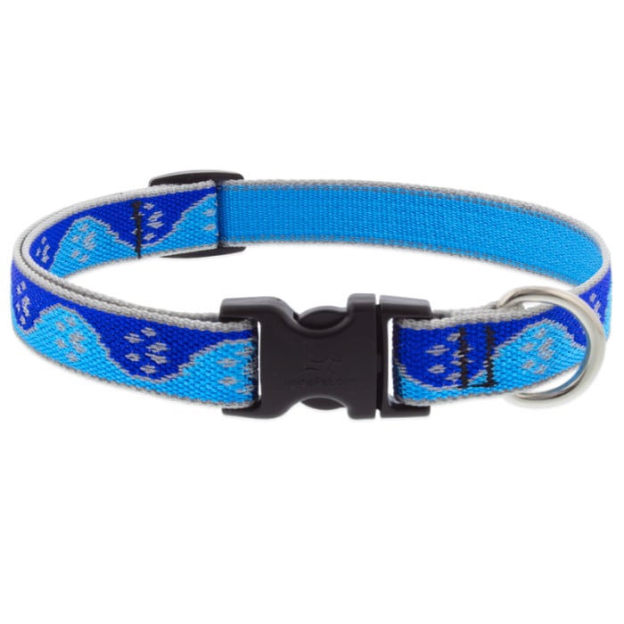 Lupine Pet Dog 3/4 In Wide 13-22 In Adjustible Collar Reflective Highlights Blue Paws