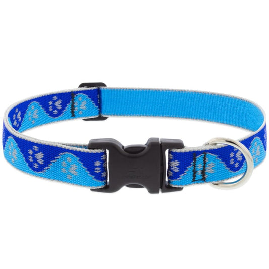 Lupine Pet Dog 1 In Wide 12-20 In Adjustable Collar Reflective Highlights Blue Paws
