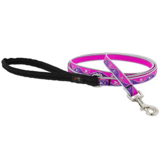 Lupine Pet Dog 6 Ft Long 1/2 In Leash Reflective Highlights Pink Paws