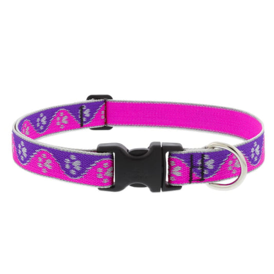 Lupine Pet Dog 1 In Wide 12-20 In Adjustable Collar Reflective Highlights Pink Paws