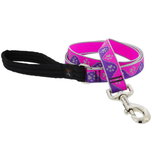 Lupine Pet Dog 6 Ft Long 1 In Leash Reflective Highlights Pink Paws