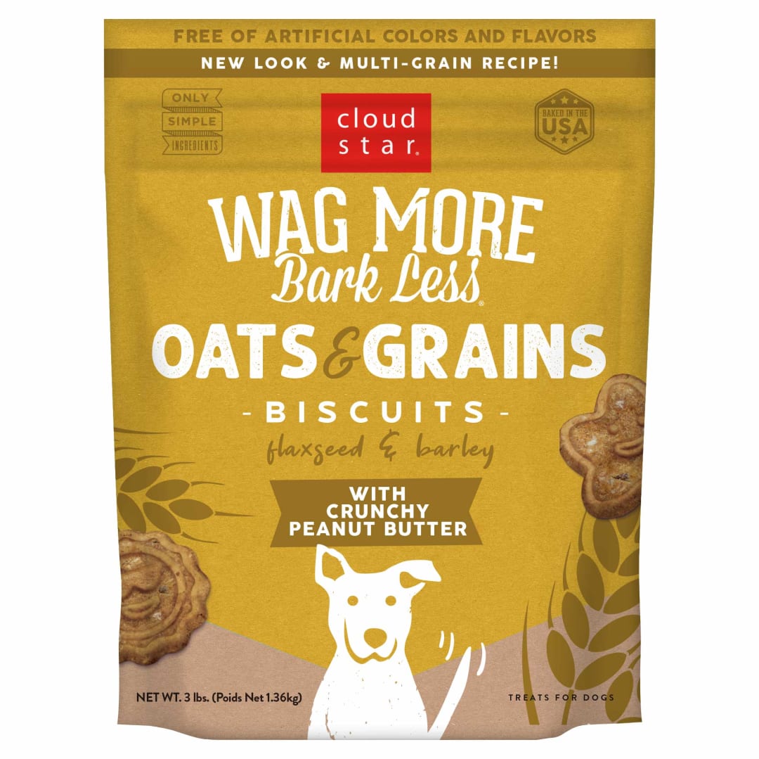 Cloud Star Wag More Bark Less Oats & Grains Crunchy Dog Treats, Peanut Butter, 3 lb