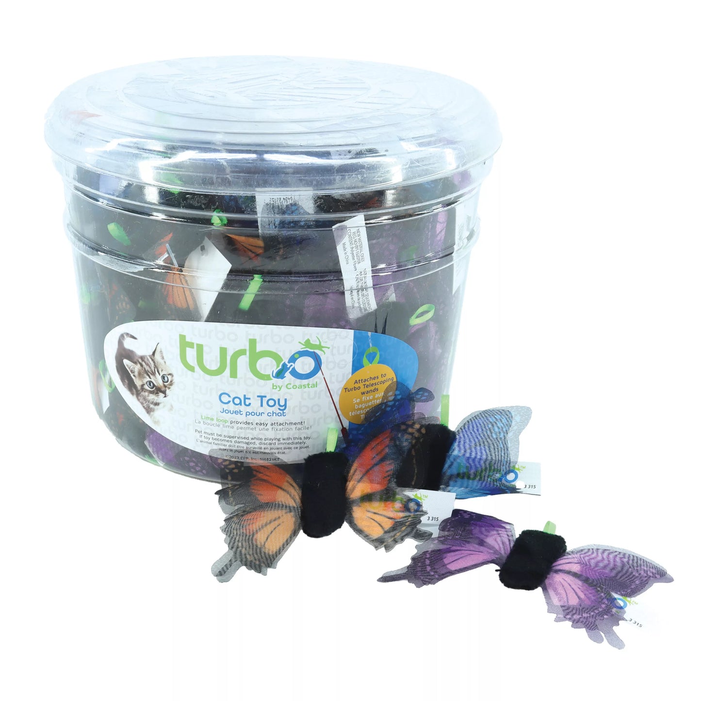 Coastal Turbo Cat Toy with Teaser Loop Assorted Single Butterfly with Shimmering Wings
