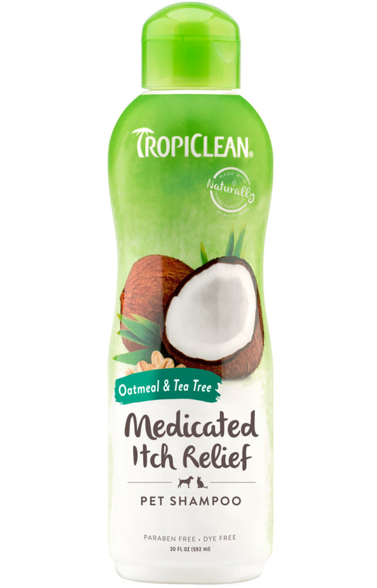 TropiClean Oatmeal & Tea Tree Medicated Itch Relief Shampoo for Pets, 20oz