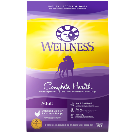 Wellness Complete Health Natural Dry Dog Food Chicken & Oatmeal 15lb Bag