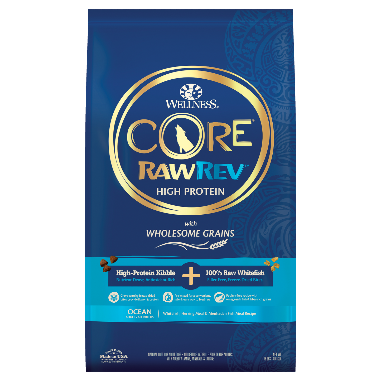Wellness CORE RawRev Wholesome Grains Ocean Recipe 18lb Bag