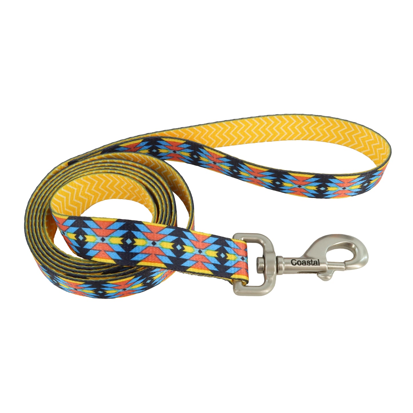 Coastal Sublime Dog Leash, Aztec Yellow Chevron, Medium/Large - 1in x 6ft