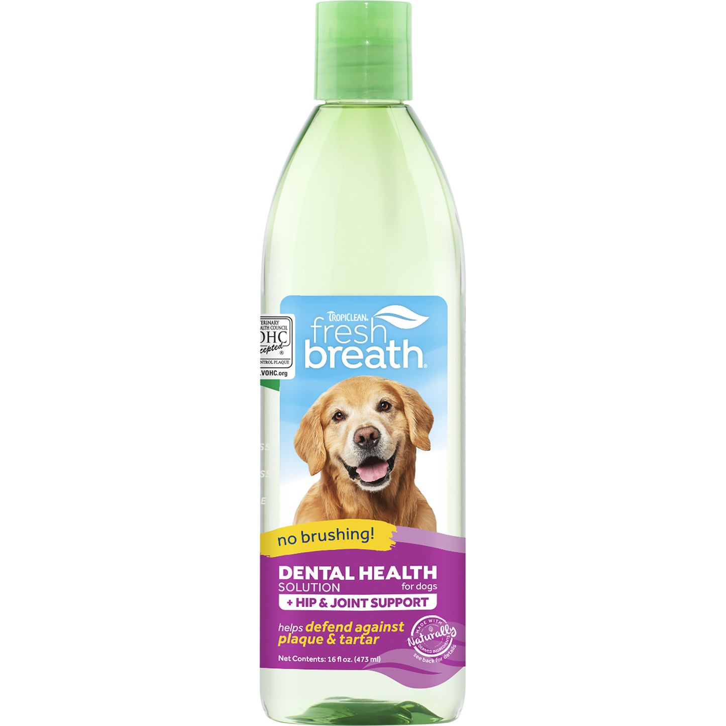 TropiClean Fresh Breath Dental Health Solution Plus Hip & Joint for Dogs, 16oz