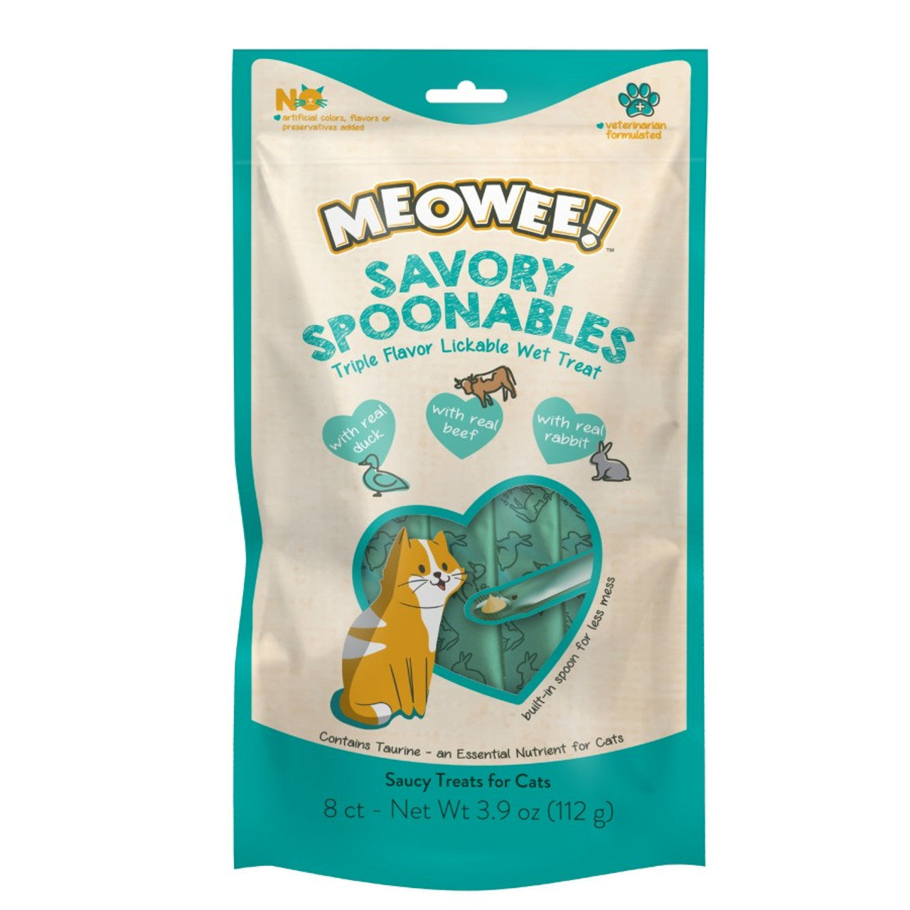 Meowee! Savory Spoonables Duck, Rabbit, & Beef Flavored Cat Treats 3.9oz 8pk