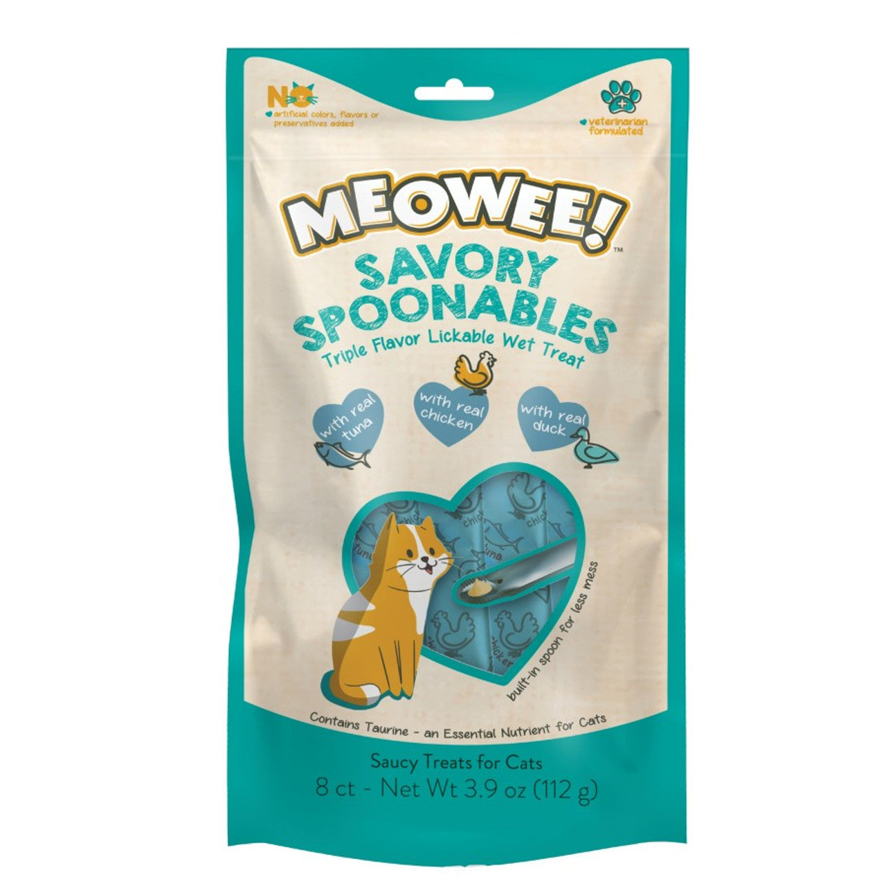 Meowee! Savory Spoonables Tuna, Chicken, & Duck Flavored Cat Treats 3.9oz 8pk