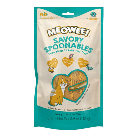 Meowee! Savory Spoonables Chicken, Salmon, & Duck Flavored Cat Treats 3.9oz 8pk