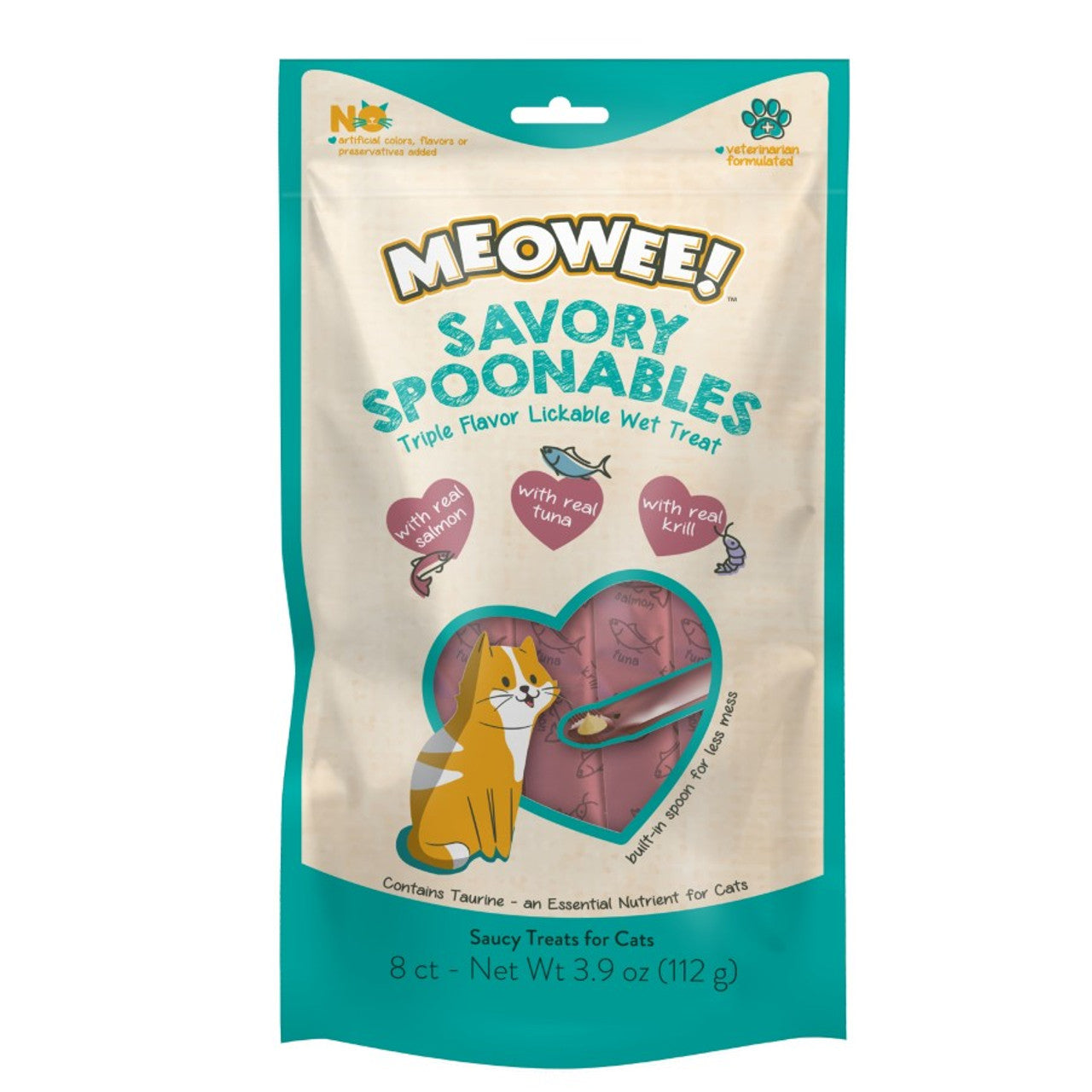 Meowee! Savory Spoonables Salmon, Tuna, & Krill Flavored Cat Treats 3.9oz 8pk