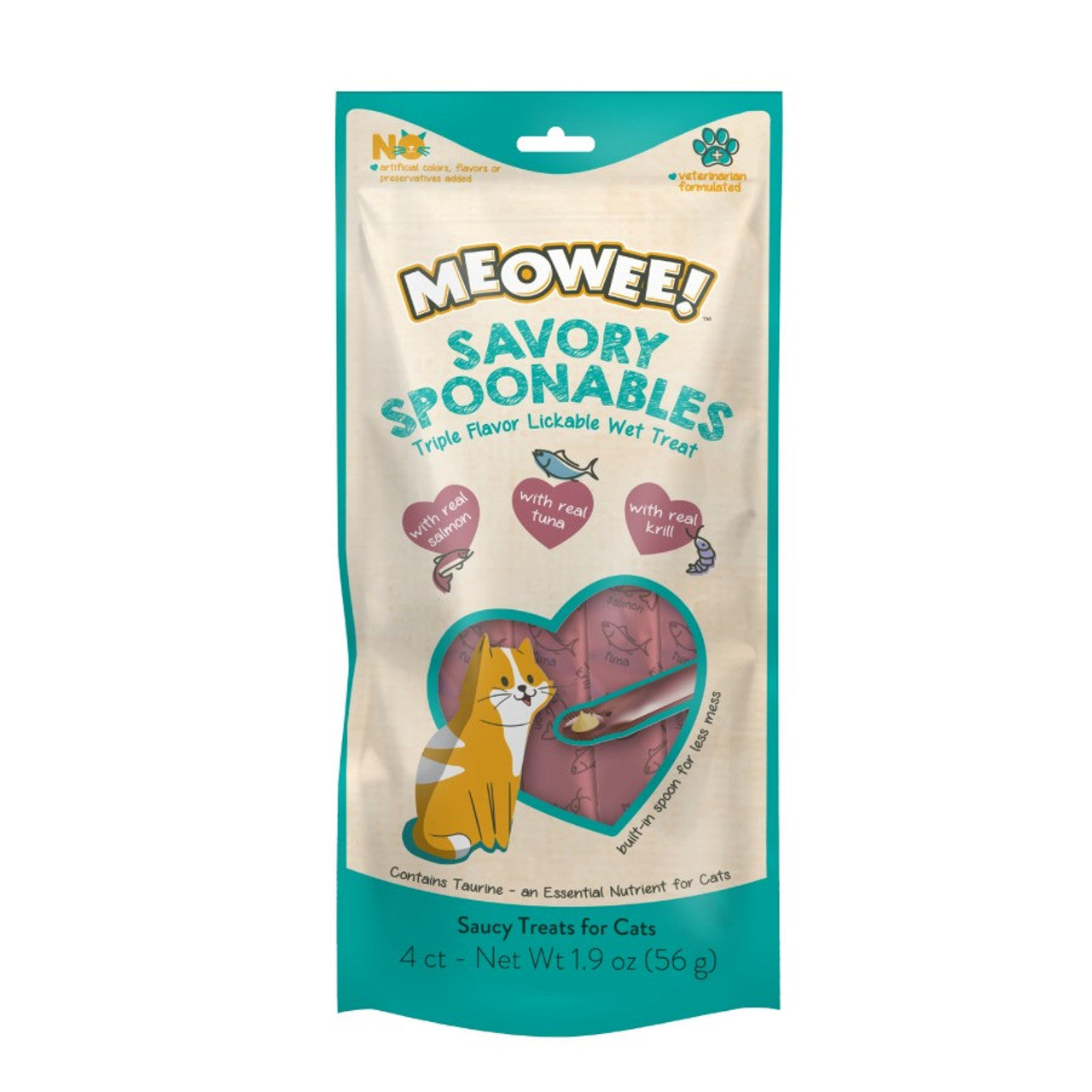 Meowee! Savory Spoonables Salmon, Tuna, & Krill Flavored Cat Treats 1.9oz 4pk