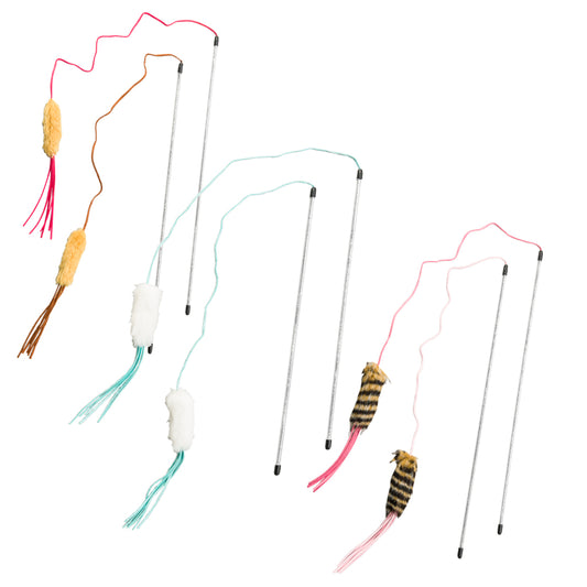 Spot Ethical Pet Cat Toy Leather Strand Teaser Wand 44In Assorted