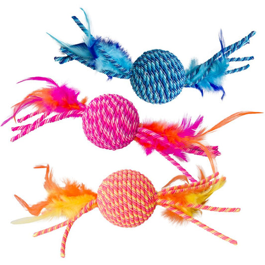 Spot Ethical Pet Cat Toy Elasteeez Ball With Feathers 6In Assorted