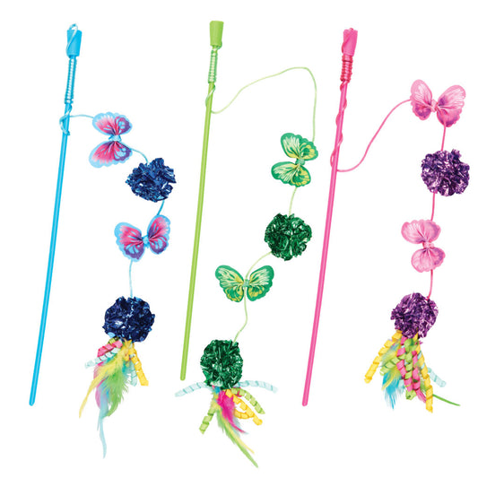 Spot Ethical Pet Cat Toy Butterfly & Mylar Wand 16In Assorted