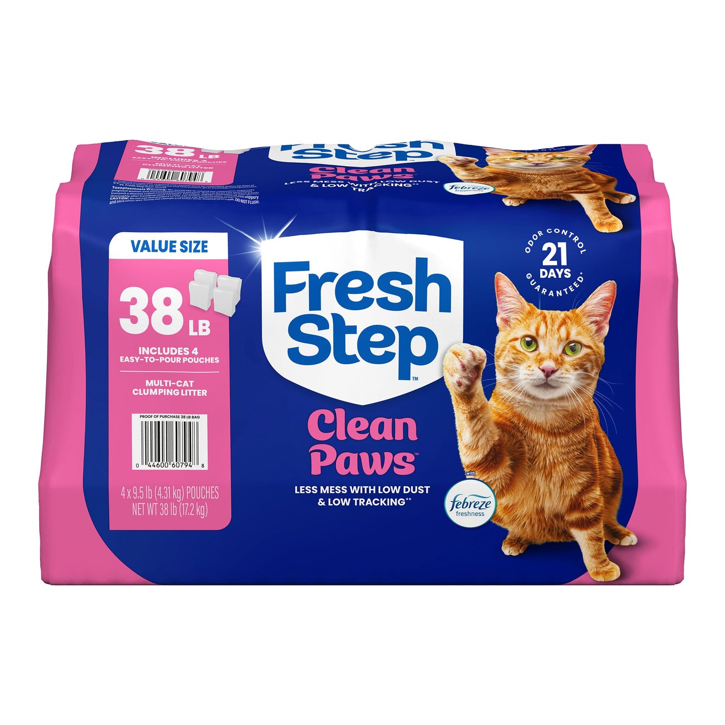 Fresh Step Clean Paws Multi-Cat Clumping Litter with Febreze 38lb