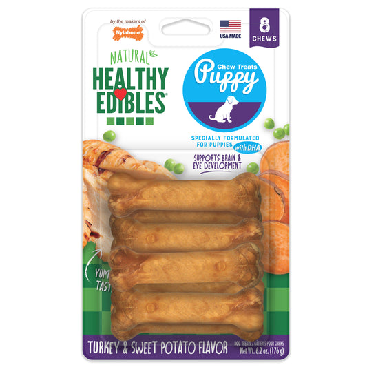 Nylabone Healthy Edibles Puppy Turkey & Sweet Potato Dog Chew Treats X-Small/Petite 8ct