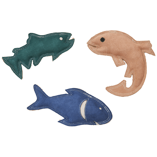 Spot Ethical Pet Dog Toy Dura-Fused Leather Fish 7In Assorted