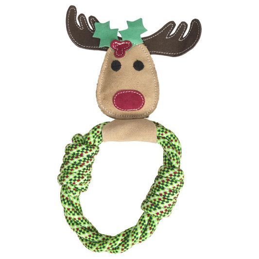 Spot Holiday Dog Tug Toy Dura Fuse Reindeer Assorted 11in
