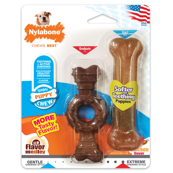 Nylabone Just for Puppies Teething Chew Ring Bone Flavor Medley & Chicken Ring Bone Twin Pack X-Small/Petite
