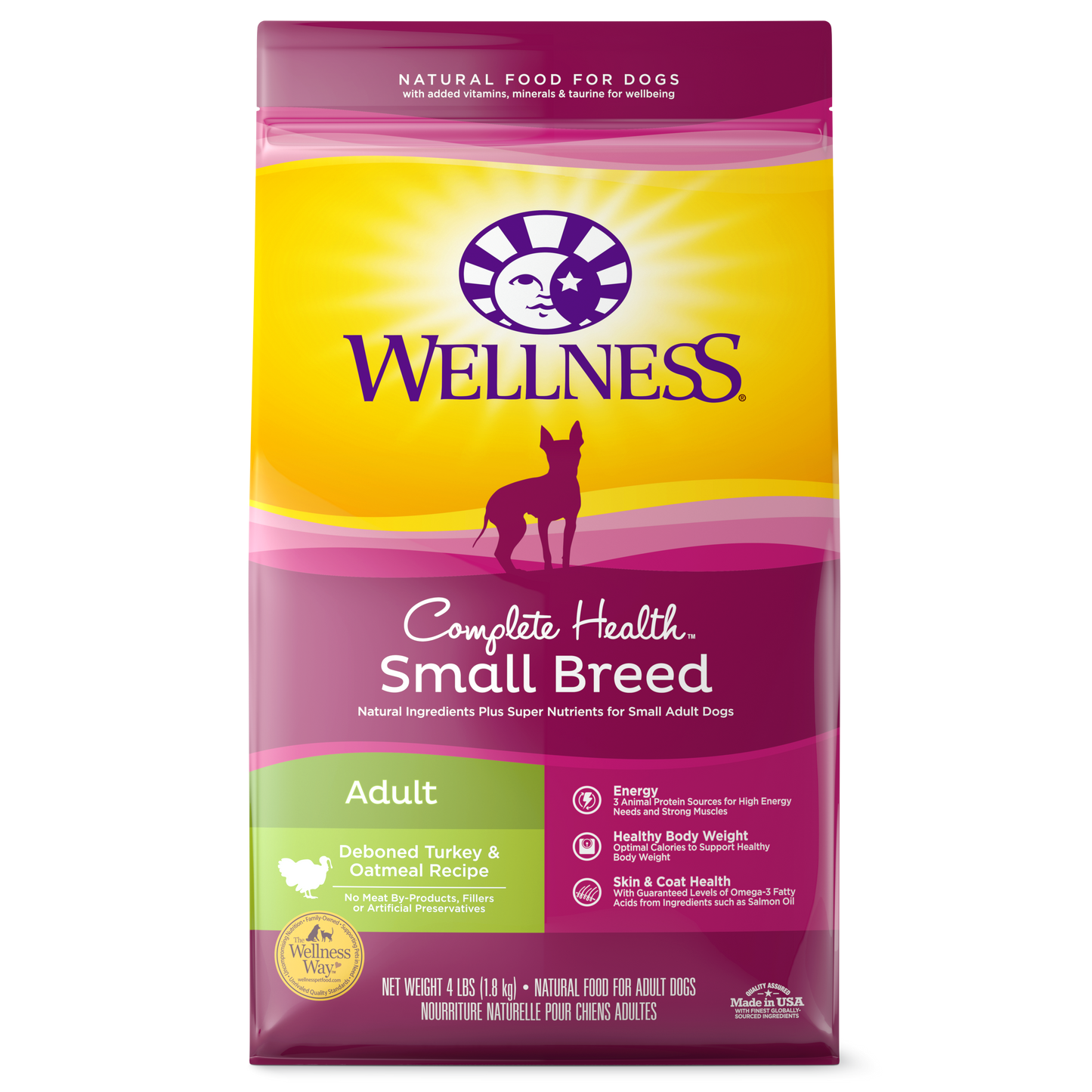 Wellness Complete Health Natural Dry Small Breed Dog Food Turkey & Oatmeal 4lb Bag